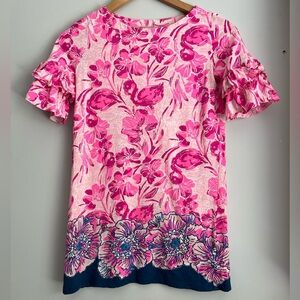 Lilly Pulitzer Girls Sorrento Dress Flounce L Large 8-10 Pink Blue Floral